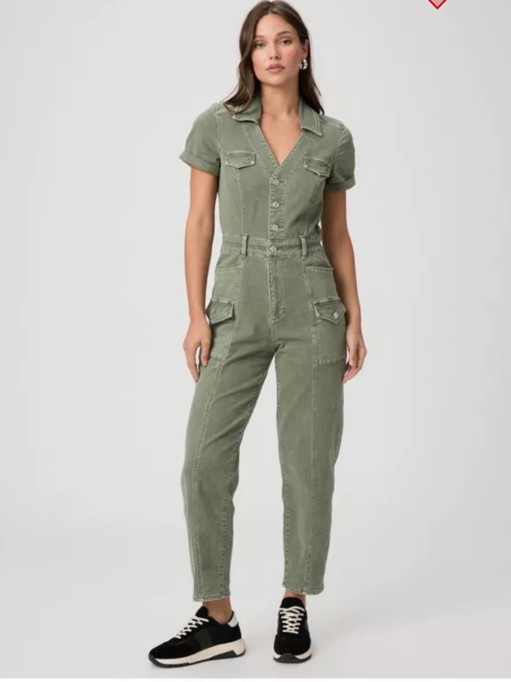 PAIGE Alexis Cargo Jumpsuit Vintage Green Denim Short Sleeve Barrel Leg Size 2 E